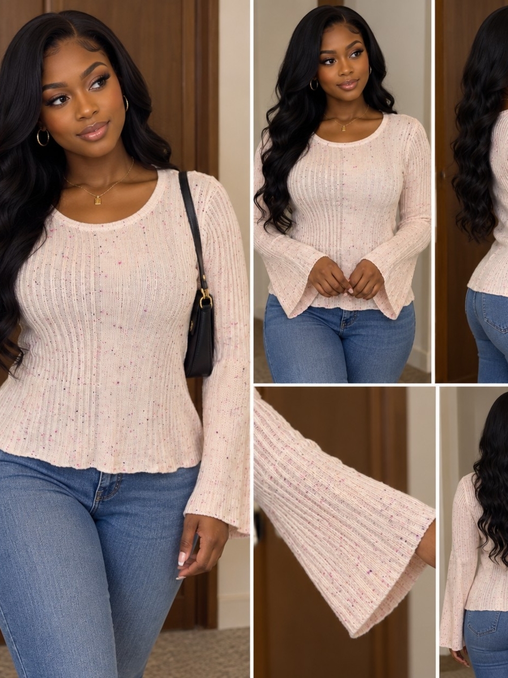 Westbound Pink Speckled Ribbed Scoop-Neck Sweater